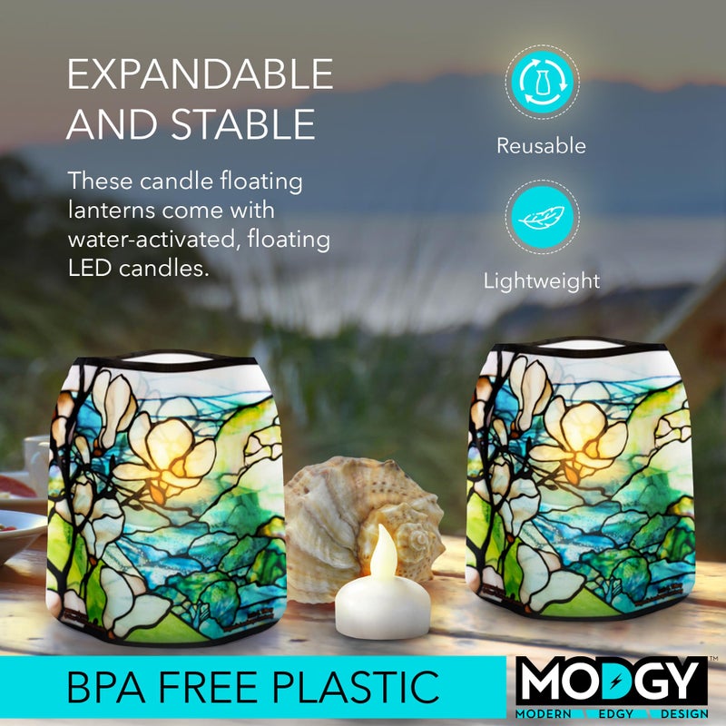 MODGY Luminary Lanterns Candle Holder Decorative Indoor Outdoor Decor, Plastic Candle Lantern Lamps for Wedding Table Centerpiece Porch 4-Pack, with Flameless Floating LED Candles Magnolia - Image 3